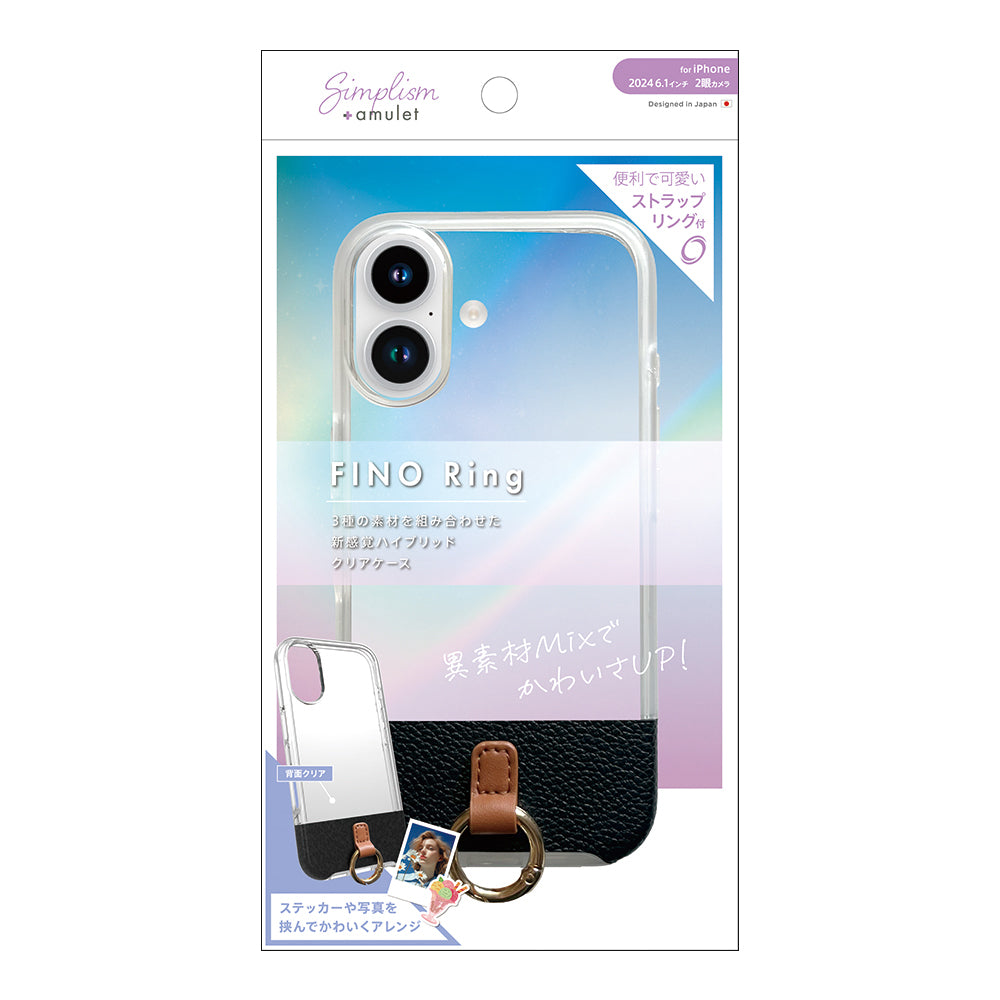 for iPhone [FINO Ring] ストラップリング付き 背面クリアハイブリッドレザーケース