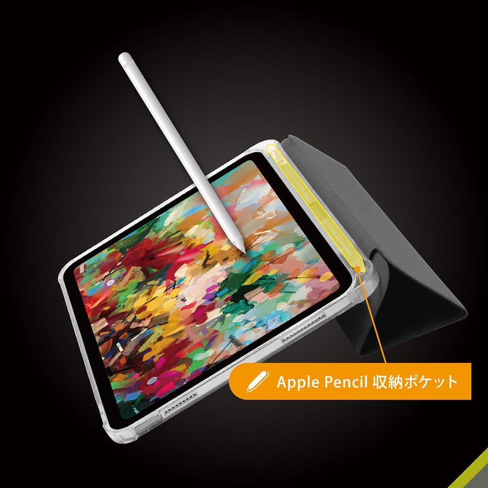 for iPad [Turtle Flip] Apple Pencil収納可能 衝撃吸収 ハイブリッドクリアフリップケース