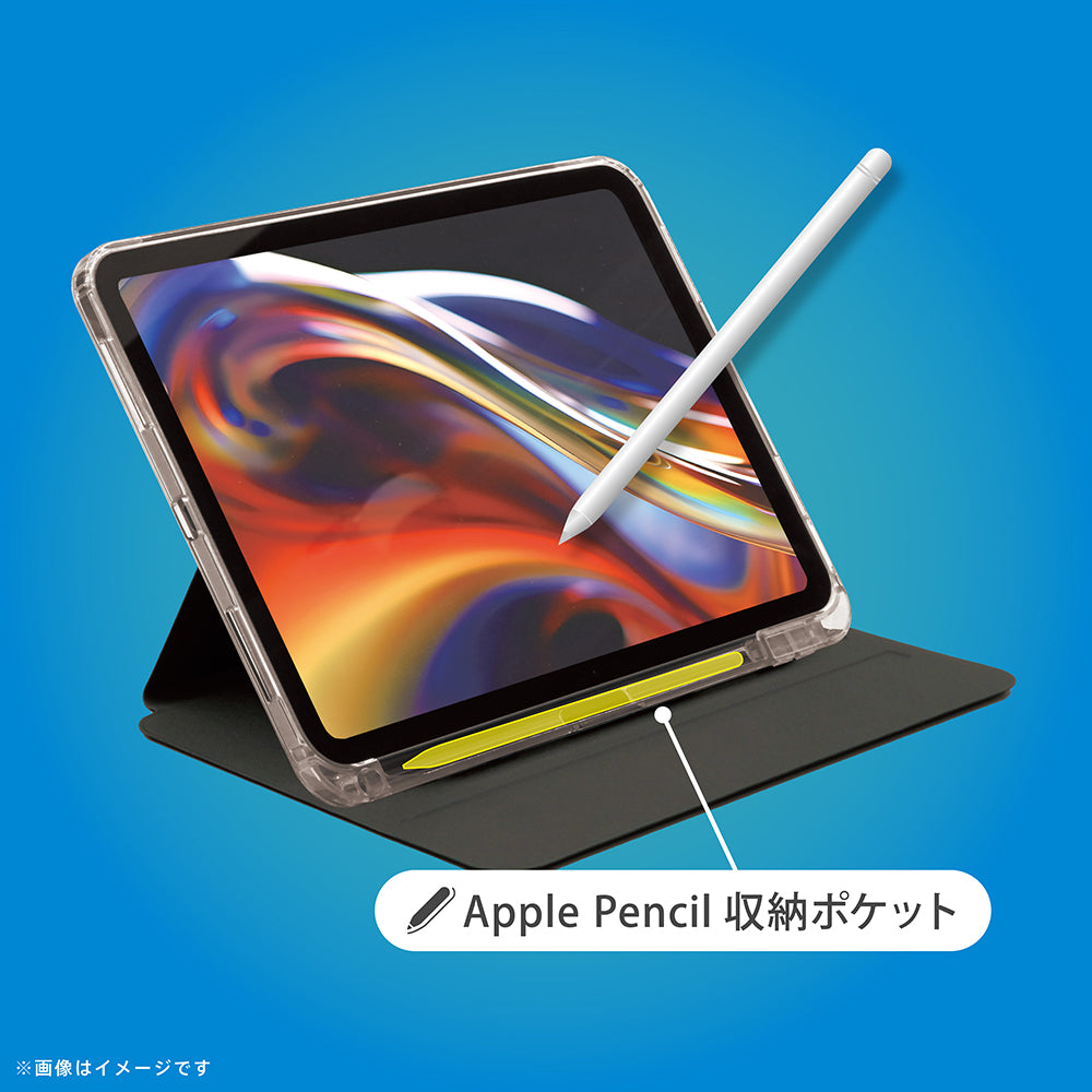 iPad [Turtle Flip 360] Apple Pencil収納可能 360度回転式 衝撃吸収 ハイブリッドクリアフリップケース