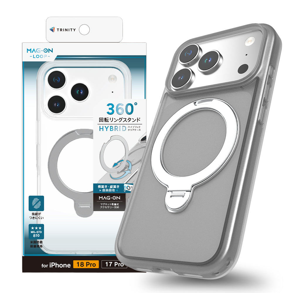 for iPhone [Mag-on Loop] マグネット吸着式アクセサリー対応 リングスタンド付きハイブリッドクリアケース