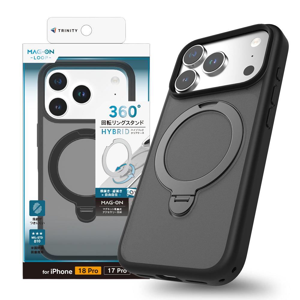 for iPhone [Mag-on Loop] マグネット吸着式アクセサリー対応 リングスタンド付きハイブリッドクリアケース