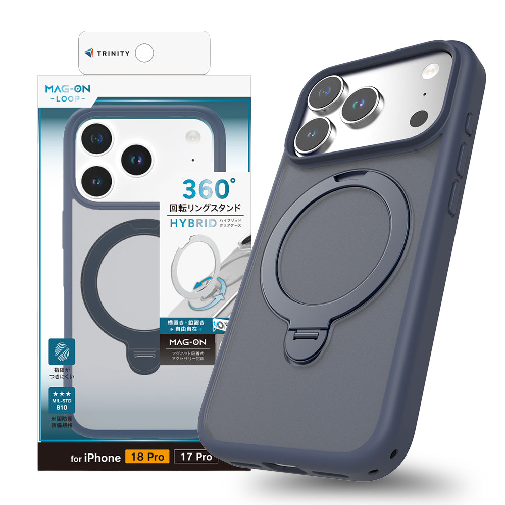 for iPhone [Mag-on Loop] マグネット吸着式アクセサリー対応 リングスタンド付きハイブリッドクリアケース