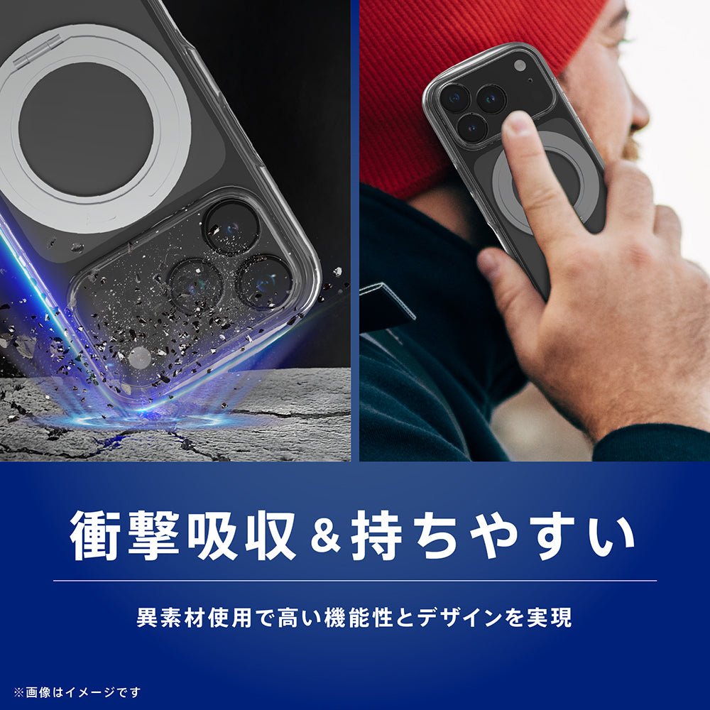 【予約製品】for iPhone [LIGHT SHIELD Solid MagStand] マグネット吸着式アクセサリー対応 超精密設計 衝撃吸収 リングスタンド付きハイブリッドクリアケース