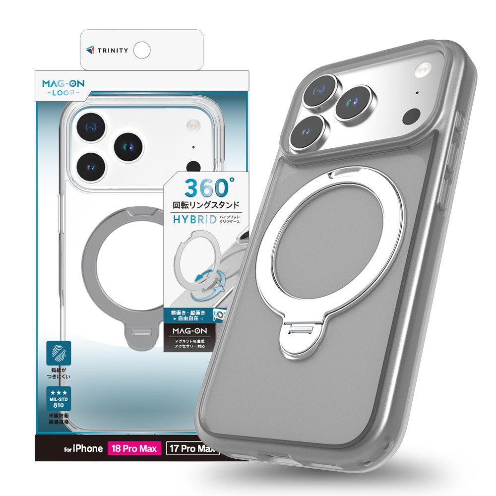 for iPhone [Mag-on Loop] マグネット吸着式アクセサリー対応 リングスタンド付きハイブリッドクリアケース