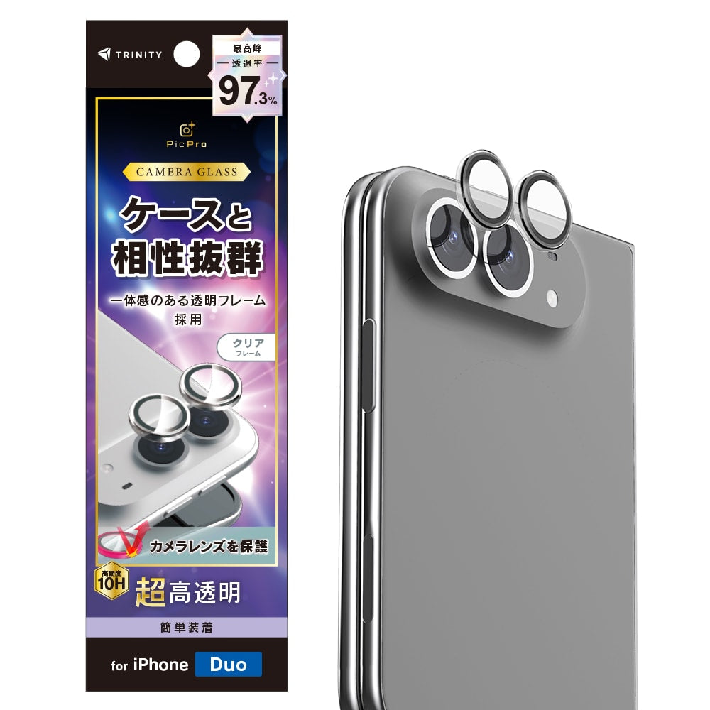 【予約製品】for iPhone Duo 透明フレーム付きレンズ保護ガラス