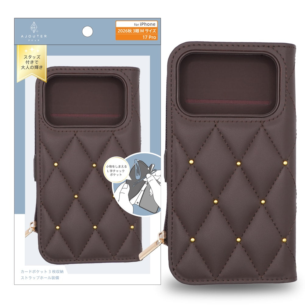 【予約製品】for iPhone [FlipNote] 大型ポケット付き 大容量耐衝撃フリップノートケース キルティング スタッズ付き